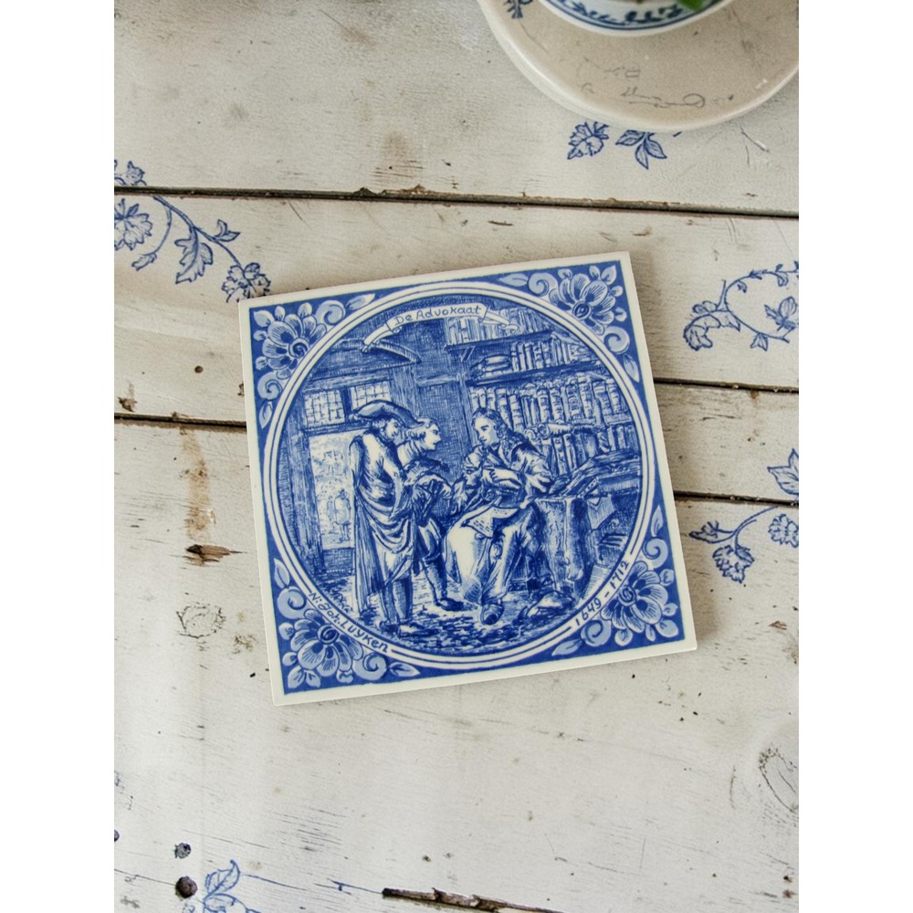 Vintage Delft Ceramics Blue and White Kitchen Trivet - Farmhouse Kitchen